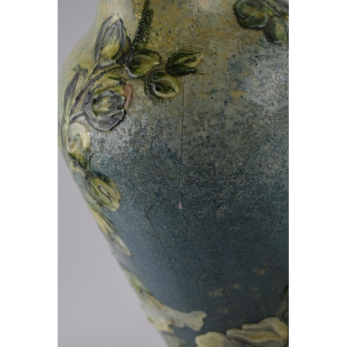 151 - Large Doulton Impasto vase with relief mold flowers (af), 42cm tall.