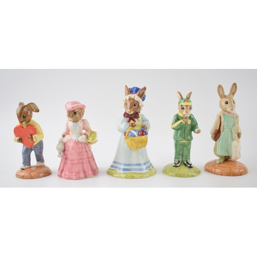 160 - Boxed Royal Doulton Bunnykins to include Sweetheart, Mary Mary, Stopwatch, Mrs Bunnykins at the East... 