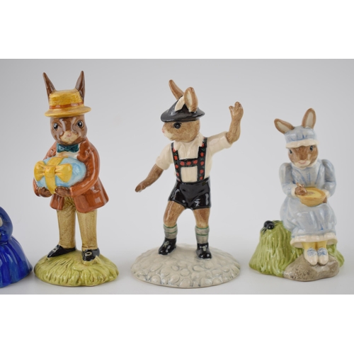 163 - Boxed Royal Doulton Bunnykins to include Tyrolean Dancer, Little Miss Muffet, Susan, Family Photogra... 