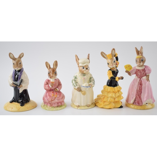 166 - Boxed Royal Doulton Bunnykins to include Vicar, Cinderella, Flamenco, Polly and Cook (5).