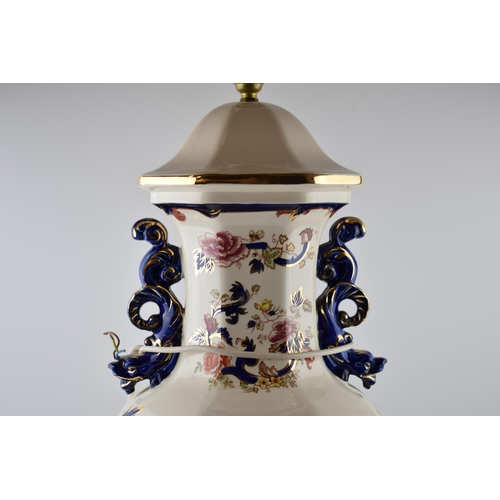 27 - Extra large Masons Ironstone lamp base in the Blue Mandalay pattern, with dragon handles, 66cm tall ... 