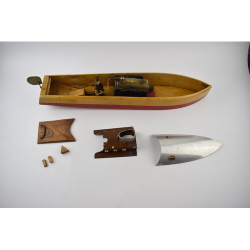 450 - Bowman Models 'Snipe' Steam Boat, live steam vintage toy in original box. Wooden boat with aluminium... 