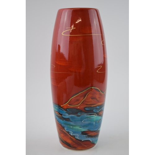 106 - Anita Harris Art Pottery skittle vase, decorated with a Lighthouse, 26cm tall, signed by Anita, limi... 