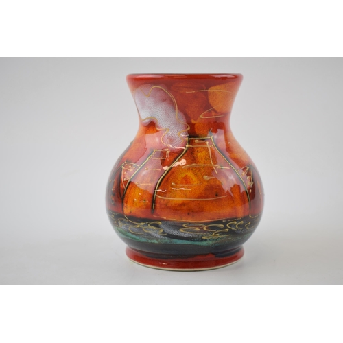 109 - Anita Harris Art Pottery vase, decorated with the Potteries Past design, 11cm tall, signed by Sam Jo... 