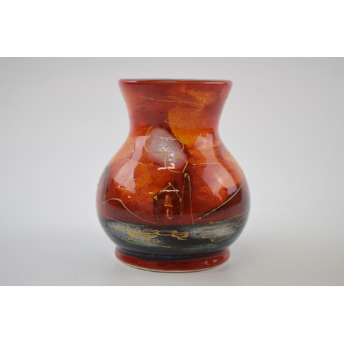 109 - Anita Harris Art Pottery vase, decorated with the Potteries Past design, 11cm tall, signed by Sam Jo... 