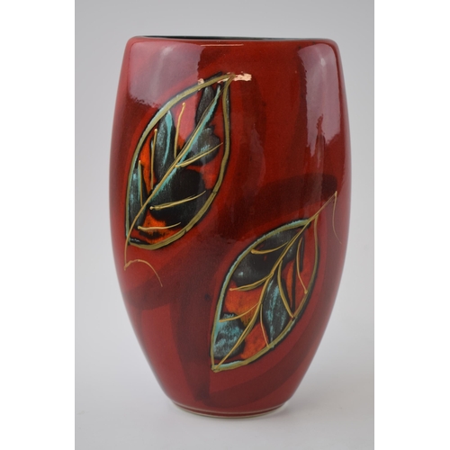 113 - Anita Harris Art Pottery vase, decorated with Leaves, 20cm tall, signed by Anita, a trial vase.