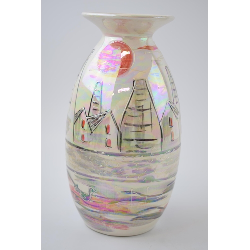 114 - Anita Harris Art Pottery vase, decorated with Potteries Past design in a cream ware, 21cm tall, sign... 