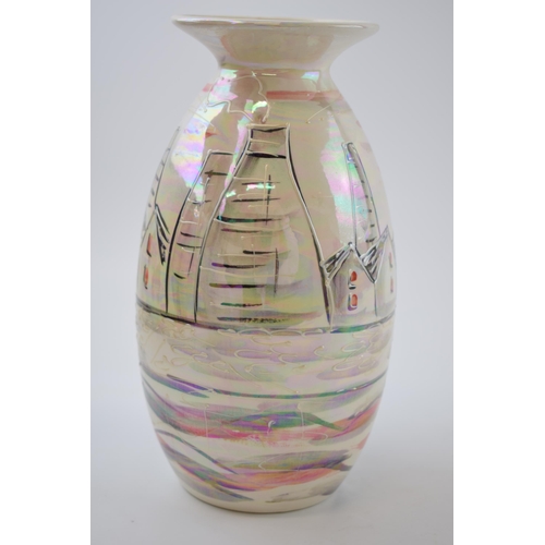 114 - Anita Harris Art Pottery vase, decorated with Potteries Past design in a cream ware, 21cm tall, sign... 