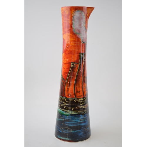 116 - Anita Harris Art Pottery tall vase with spout, decorated with the Potteries Past design, 32cm tall, ... 