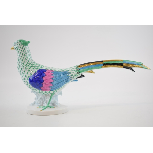 120 - Herend pottery (Hungary) figure of a Pheasant, in green fishnet decoration, 32cm long.