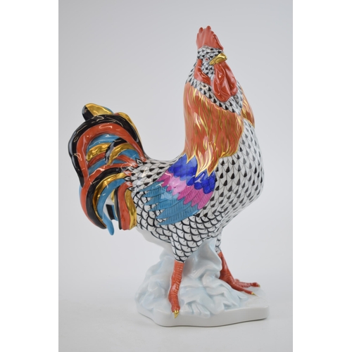 124 - Herend pottery (Hungary) figure of a Cockerel, in black fishnet decoration with highlights, 25cm tal... 