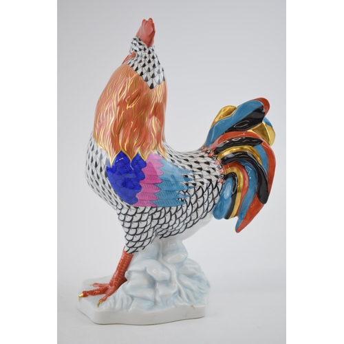 124 - Herend pottery (Hungary) figure of a Cockerel, in black fishnet decoration with highlights, 25cm tal... 