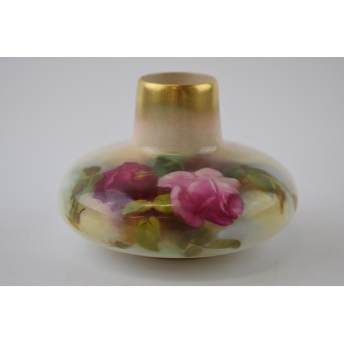 129 - Royal Worcester porcelain 2491 squat vase hand painted with Hadley Roses, 9cm tall.