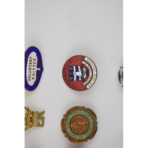 483 - A good collection of vintage enamel badges of nursing interest, Women's Institute, Air Raid Welfare,... 