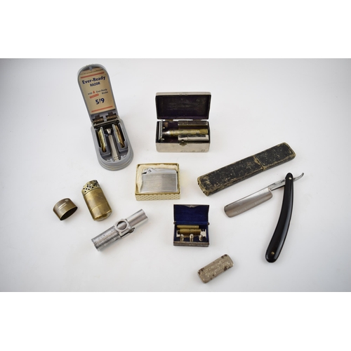 484 - A collection of vintage shaving items to include boxed Gillette PAT. 133963, An Every Razor, Ronson ... 