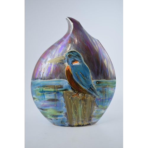 78 - Anita Harris Art Pottery large teardrop vase, decorated with a Kingfisher in deep lustre colours, 31... 