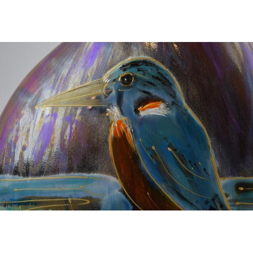 78 - Anita Harris Art Pottery large teardrop vase, decorated with a Kingfisher in deep lustre colours, 31... 