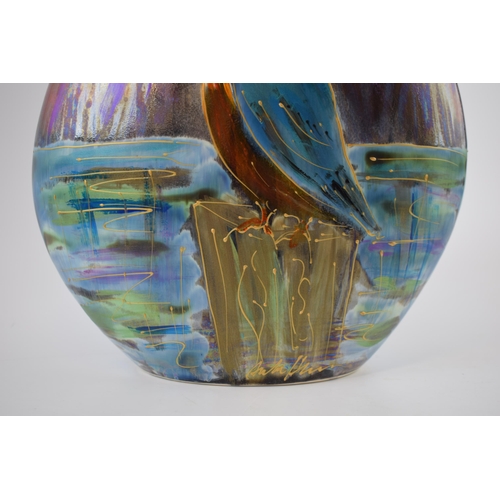 78 - Anita Harris Art Pottery large teardrop vase, decorated with a Kingfisher in deep lustre colours, 31... 