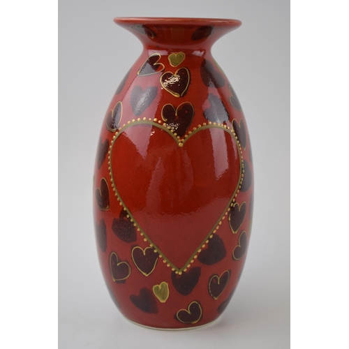 79 - Anita Harris Art Pottery vase, decorated with Hearts, 21cm tall.