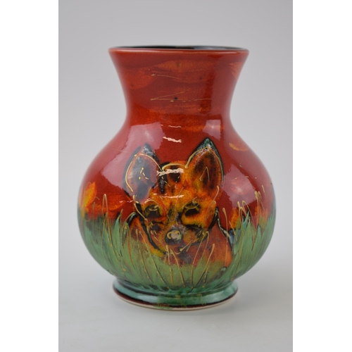 81 - Anita Harris Art Pottery vase, decorated with a Fox, 15cm tall, signed by Anita.