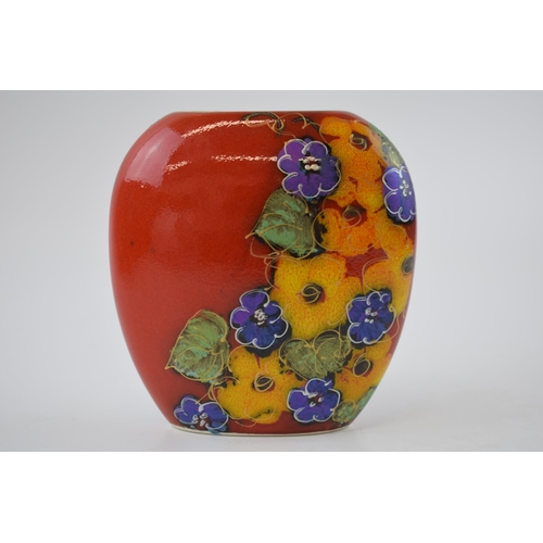 83 - Anita Harris Art Pottery vase, decorated with a floral design, 12cm tall, signed by Anita.