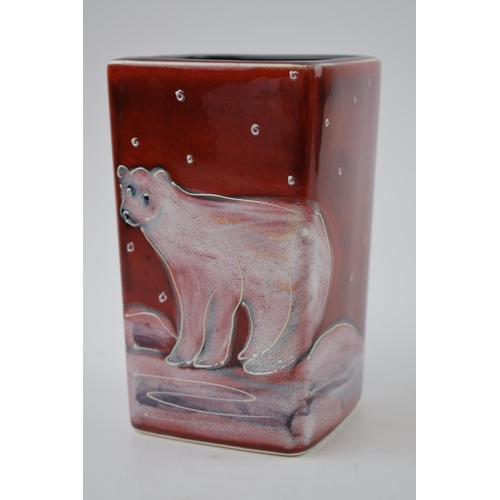 84 - Anita Harris Art Pottery vase, decorated with a Polar Bear, 15cm tall, signed by Anita.