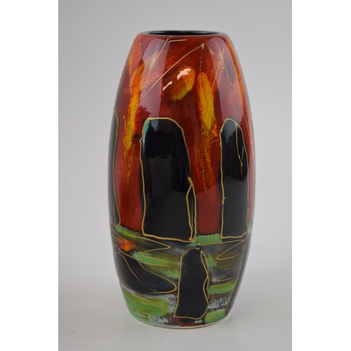 85 - Anita Harris Art Pottery skittle vase, decorated with Stonehenge, 18cm tall, signed by Anita.