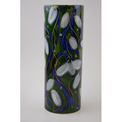 86 - Anita Harris Art Pottery cylindrical vase, decorated with the Snowdrop pattern, 23cm tall, signed by... 