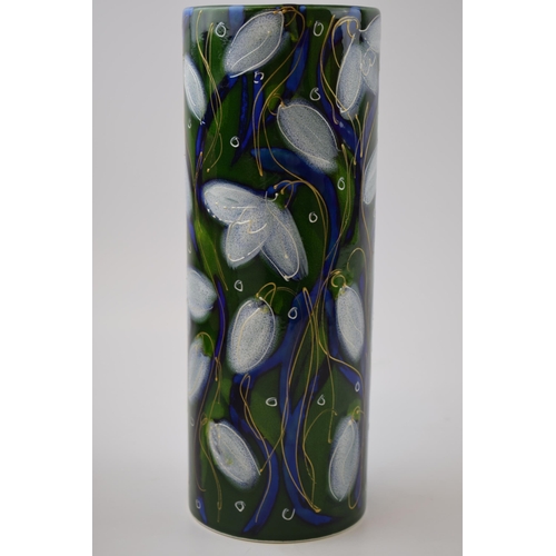 86 - Anita Harris Art Pottery cylindrical vase, decorated with the Snowdrop pattern, 23cm tall, signed by... 