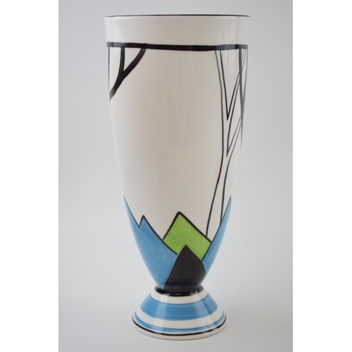 88 - Marie Graves 1/1 low shouldered vase in a Clarice Cliff Bizarre style pattern, 24cm tall.