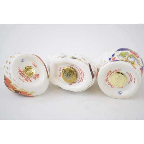 10 - Three Royal Crown Derby paperweights, Owlet, Derby Dormouse and Bank Vole, all exclusive to the RCD ... 