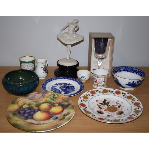 131A - Mixed ceramics to include a Budd fruit scene plate, a stoneware studio bowl in green glaze, a Pavlov... 