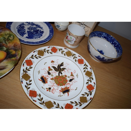 131A - Mixed ceramics to include a Budd fruit scene plate, a stoneware studio bowl in green glaze, a Pavlov... 