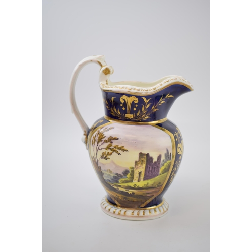 132C - Early 19th century porcelain jug decorated with an estate scene including a lake scene, probably Der... 