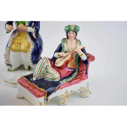 132E - A collection of Staffordshire figures, circa 1840s-1860s, of Turkish figures to include a tobacco ja... 