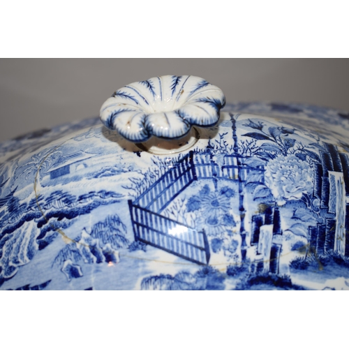 132M - 19th century blue and white pottery to include a Wedgwood tureen, a large jug, an Adams jug with 2 c... 