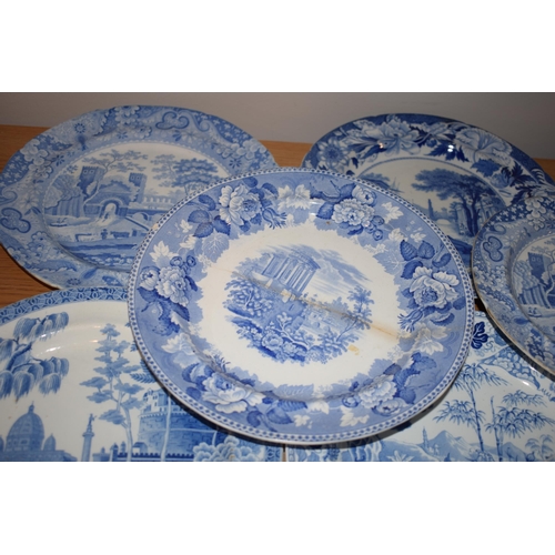 132P - A large and interesting collection of 19th century blue and white plates to include Spode 'The Commo... 