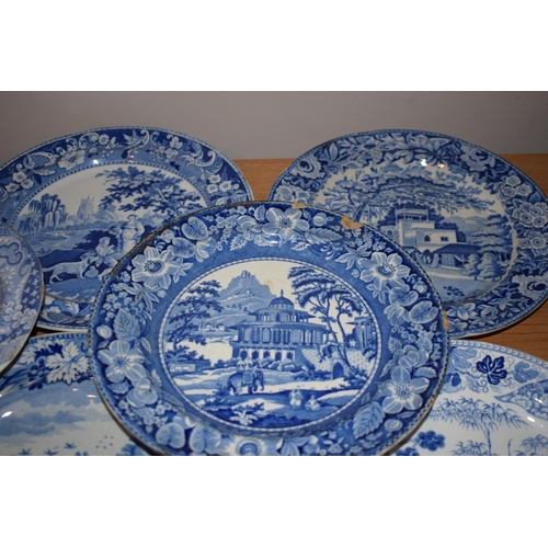 132P - A large and interesting collection of 19th century blue and white plates to include Spode 'The Commo... 