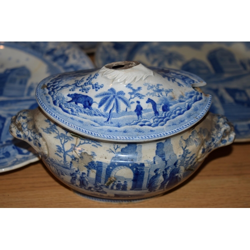 132Q - 19th century Spode blue and white transfer ware in the Caramanian pattern, part dinner set, to inlcu... 