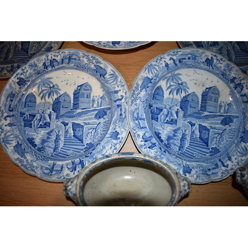 132Q - 19th century Spode blue and white transfer ware in the Caramanian pattern, part dinner set, to inlcu... 