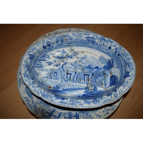 132Q - 19th century Spode blue and white transfer ware in the Caramanian pattern, part dinner set, to inlcu... 