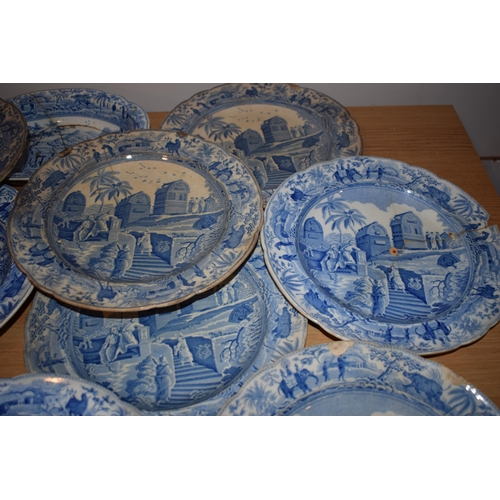 132Q - 19th century Spode blue and white transfer ware in the Caramanian pattern, part dinner set, to inlcu... 