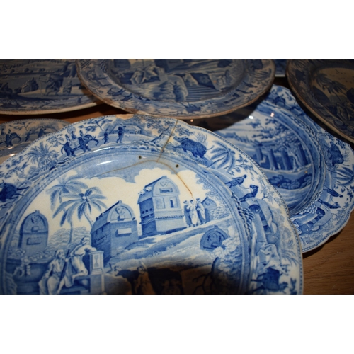 132Q - 19th century Spode blue and white transfer ware in the Caramanian pattern, part dinner set, to inlcu... 