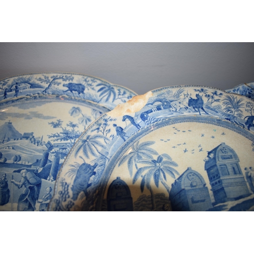 132Q - 19th century Spode blue and white transfer ware in the Caramanian pattern, part dinner set, to inlcu... 