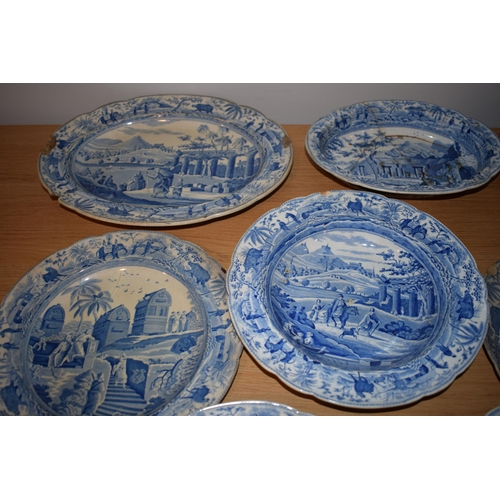 132Q - 19th century Spode blue and white transfer ware in the Caramanian pattern, part dinner set, to inlcu... 