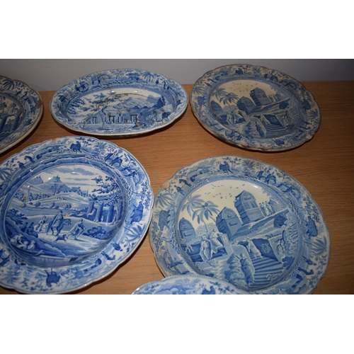 132Q - 19th century Spode blue and white transfer ware in the Caramanian pattern, part dinner set, to inlcu... 