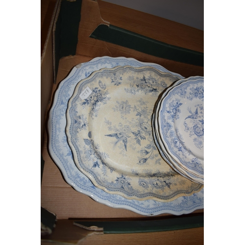 132T - A large collection of 19th century blue and white pottery in the Asiatic Pheasant design to include ... 