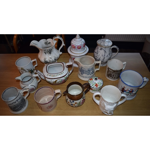 132X - A collection of 19th century pottery to include a W H Goss Progress Blackpoool double handled cup, a... 