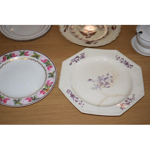 132Y - 19th century creamware pottery to include pierced ware plates and baskets with serving platters.