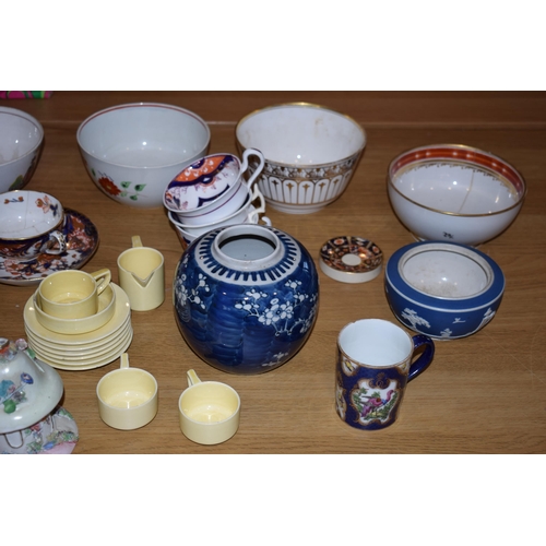 132Z - 19th century and later pottery to include pastel burners, a Spode relief sugar bowl, a continental c... 